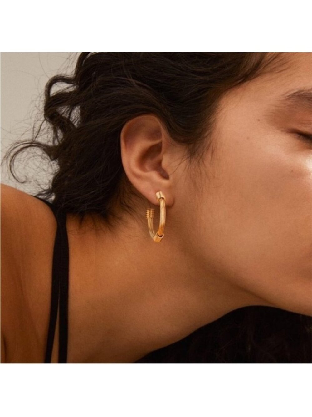 Gold 18k Gold Plated Twist Cuff Hoop Earrings - Picture 3 of 4